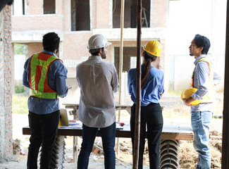 Construction Team Conversation Communication and Laughter with Teamwork and Cooperation of Builders...
