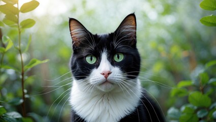 Monochrome feline with pale green irises
