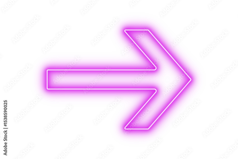 Poster purple pink color bright light neon arrow pointer pointing left with glowing effect on transparent b
