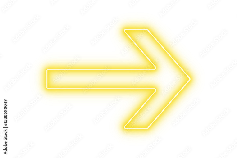 Poster golden yellow color bright light neon arrow pointer pointing left with glowing effect on transparent