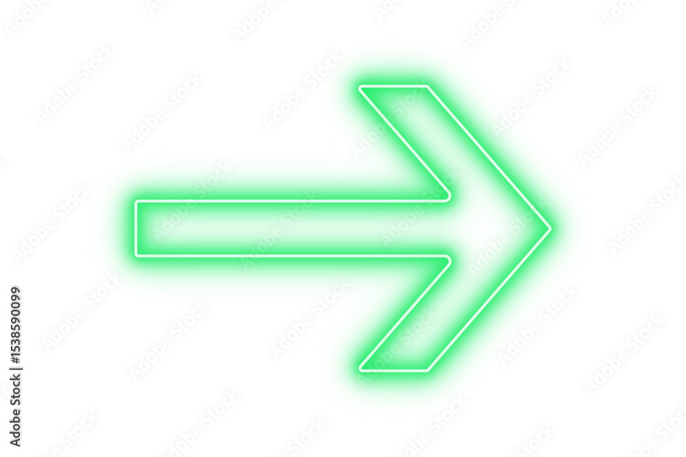 Poster green color bright light neon arrow pointer pointing left with glowing effect on transparent backgro