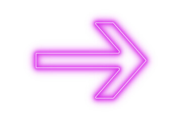 Purple pink color bright light neon arrow pointer pointing left with glowing effect on transparent...