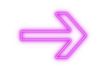 Purple pink color bright light neon arrow pointer pointing left with glowing effect on transparent background for stylish designs