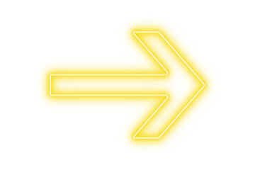 Golden yellow color bright light neon arrow pointer pointing left with glowing effect on transparent background for stylish designs