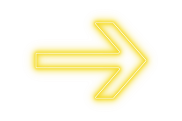 Golden yellow color bright light neon arrow pointer pointing left with glowing effect on transparent background for stylish designs