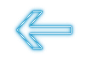 Blue color bright light neon arrow pointer pointing left with glowing effect on transparent...