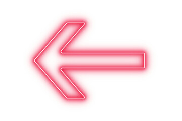 Red color bright light neon arrow pointer pointing left with glowing effect on transparent...
