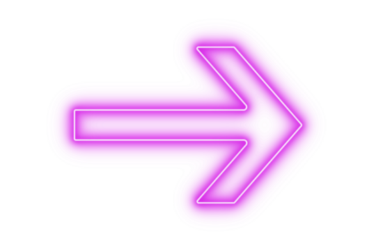 Purple pink color bright light neon arrow pointer pointing left with glowing effect on transparent background for stylish designs