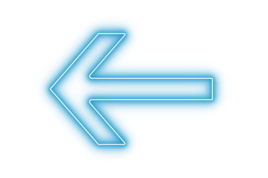 Blue color bright light neon arrow pointer pointing left with glowing effect on transparent background for stylish designs