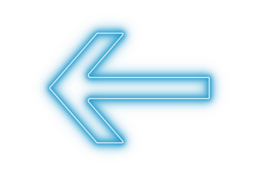 Blue color bright light neon arrow pointer pointing left with glowing effect on transparent background for stylish designs