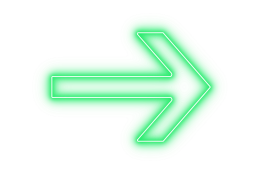 Green color bright light neon arrow pointer pointing left with glowing effect on transparent background for stylish designs