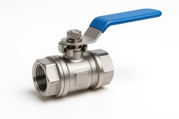 Stainless steel ball valve isolated on a white backdrop