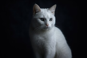 Dark-themed wildlife featuring a white feline