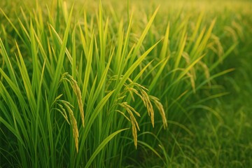 Fototapeta premium Vibrant lush rice foliage with verdant green hues