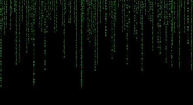 Digital Rain Green Binary Code Flowing Down the Screen