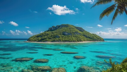 Obraz premium A landmass surrounded by vibrant blue waters