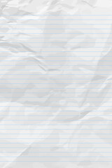 White clean crumpled notebook paper with lines