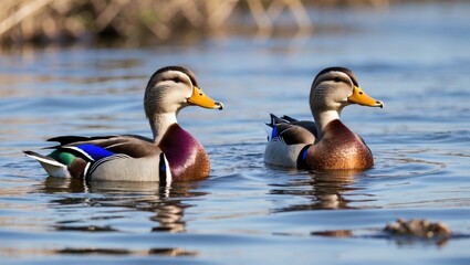 Obraz premium Stunning duo of wild ducks gliding across a river