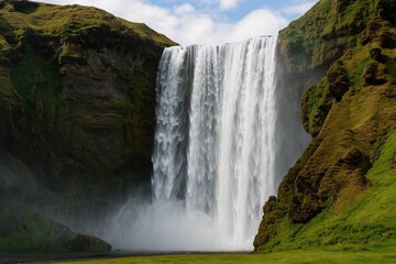 A majestic waterfall flowing down a steep cliffside