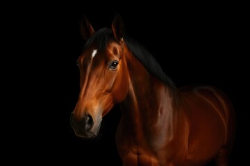 Dark background featuring a brown horse