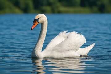 A graceful bird resting on a serene lake surface