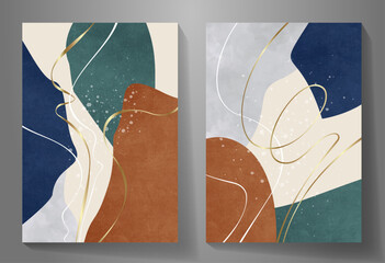 Abstract creative art posters with geometric shapes, textures and lines for interior design. Set of artistic modern trendy backgrounds. Collection of premium art design for cards, cover, banner.