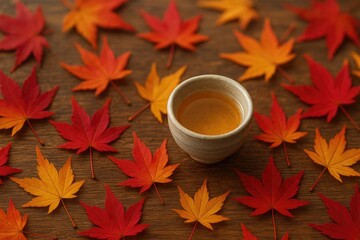Falling autumn foliage paired with traditional rice wine