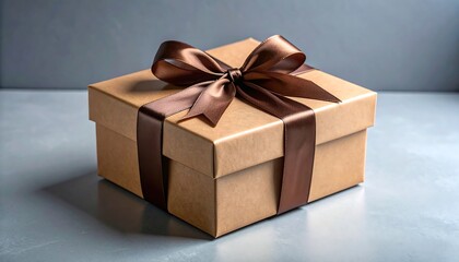 Obraz premium Elegant Kraft Paper Gift Box with Brown Ribbon Bow Perfect for Any Occasion