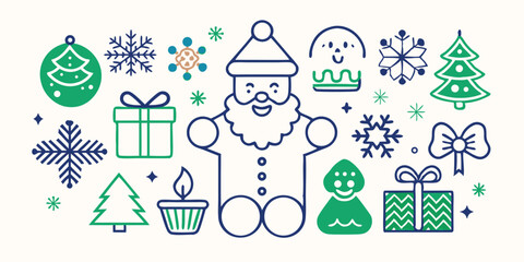 Festive christmas holiday elements collection featuring santa claus snowflakes gifts and seasonal decorations perfect for holiday designs