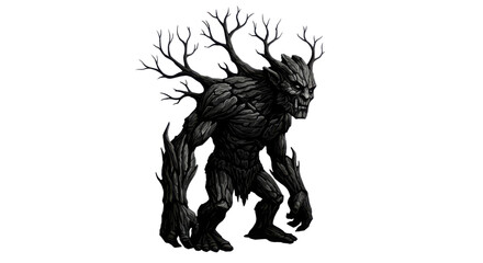 Fototapeta premium Dark tree monster silhouette with bare branches on white background