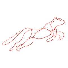 fast running big wild cat drawn with continuous red line, panther