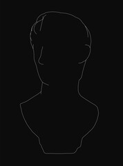 A black and white contour of Octavian Augustus' head stands boldly against a dark background, evoking classical Roman portraiture. The minimalist design highlights strong facial features and.