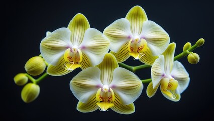 Obraz premium Vivid yellow orchid against a dark backdrop