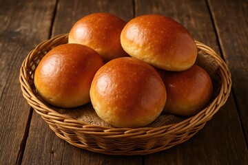 Bread rolls arranged on a woven basket