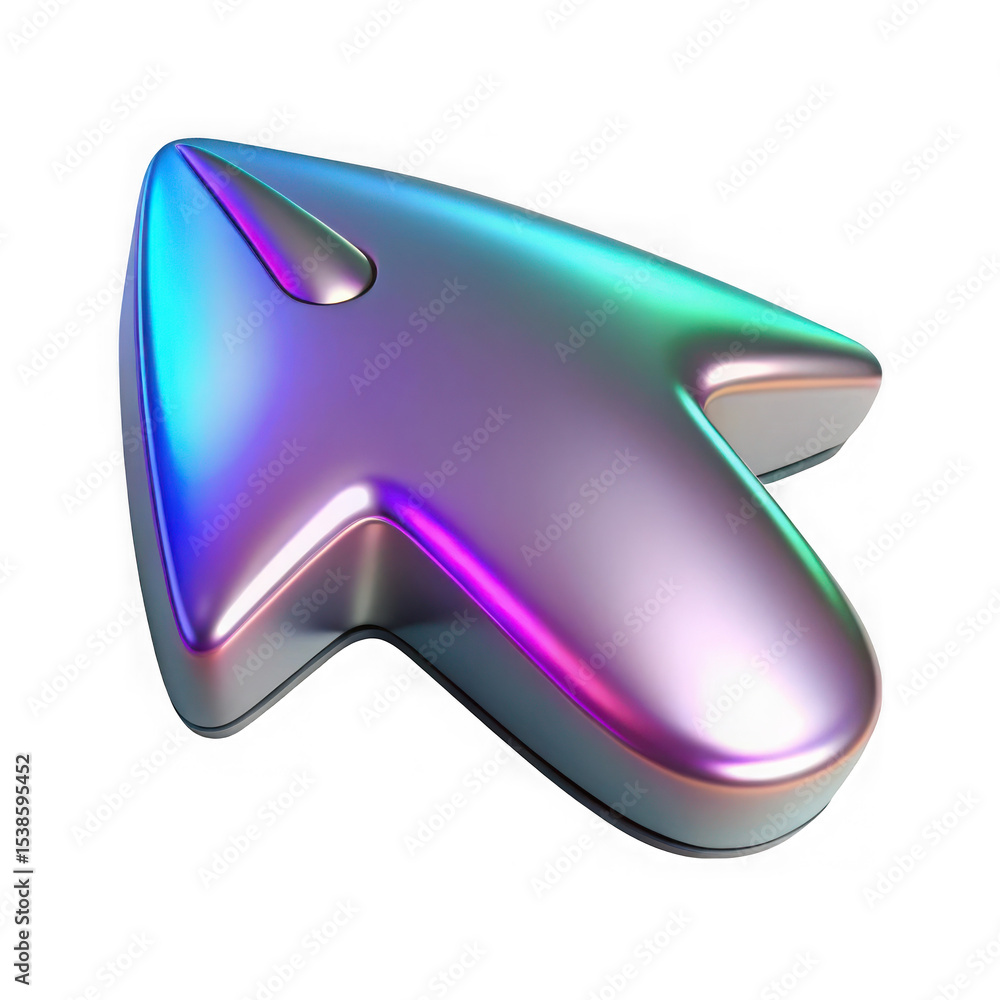 Poster 3d iridescent cursor arrow icon isolated on transparent background