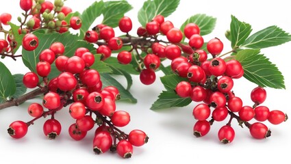 Cluster of viburnum berry bushes on a plain white backdrop