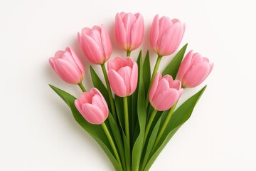 Elegant arrangement of pink tulips against a white backdrop
