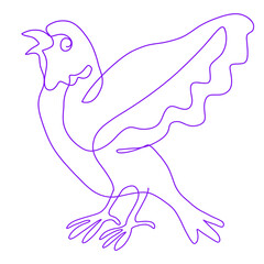 screaming or singing little bird drawn with one continuous purple line
