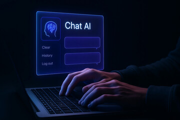 Chat AI Interface on Laptop at Night