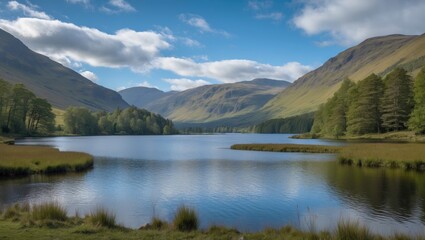 Scenic panorama of a freshwater loch within a national park