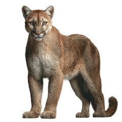 Isolated realistic portrait of a standing mountain lion on a white background
