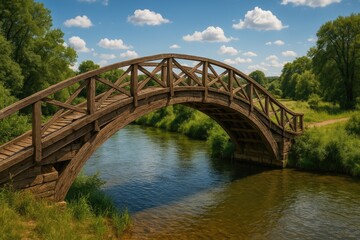 Fototapeta premium A timber walkway spanning across a flowing stream