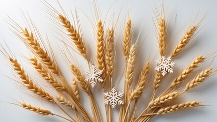 Festive wheat decorations for Christmas on a white backdrop with room for custom message