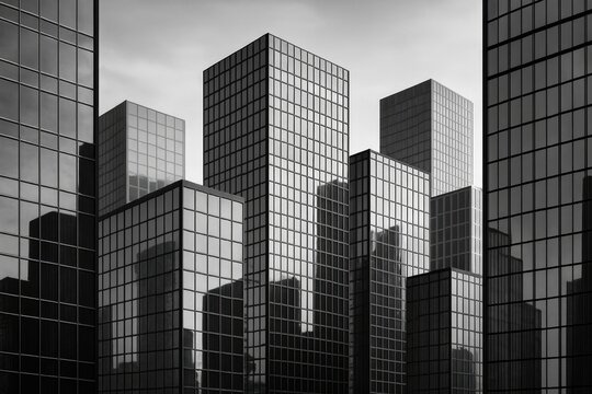 Monochrome Urban Skyline Featuring Reflective Glass Facades