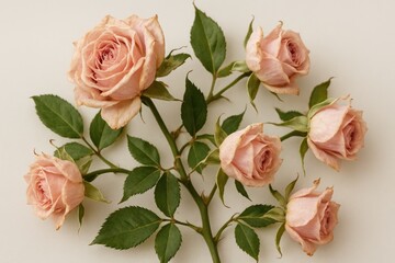 Delicate small tea roses fading against a soft background
