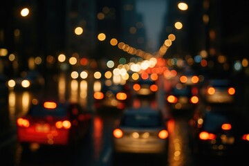 Nighttime city street scenes with blurred vehicle lights during peak traffic