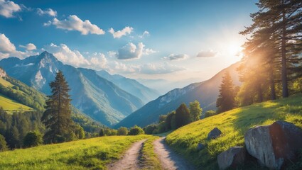 Gorgeous mountain weather with breathtaking scenic views under a clear blue sky