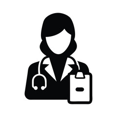 Female doctor icon vector illustration with stethoscope and clipboard medical healthcare concept