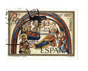 A vintage postage stamp from Spain isolated on a white background.