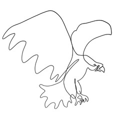 Big bird of prey hunting, continuous line drawing, black outline